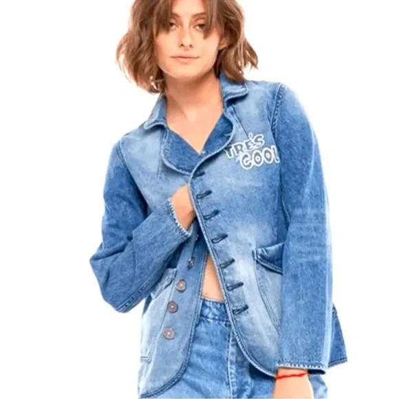 NWT Free People X Sandrine Rose Tres Cool Denim Jacket 100% Cotton Womens Blue M - Picture 1 of 6